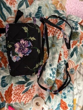 Vera Bradley Black Quilted Crossbody with Lavender Floral